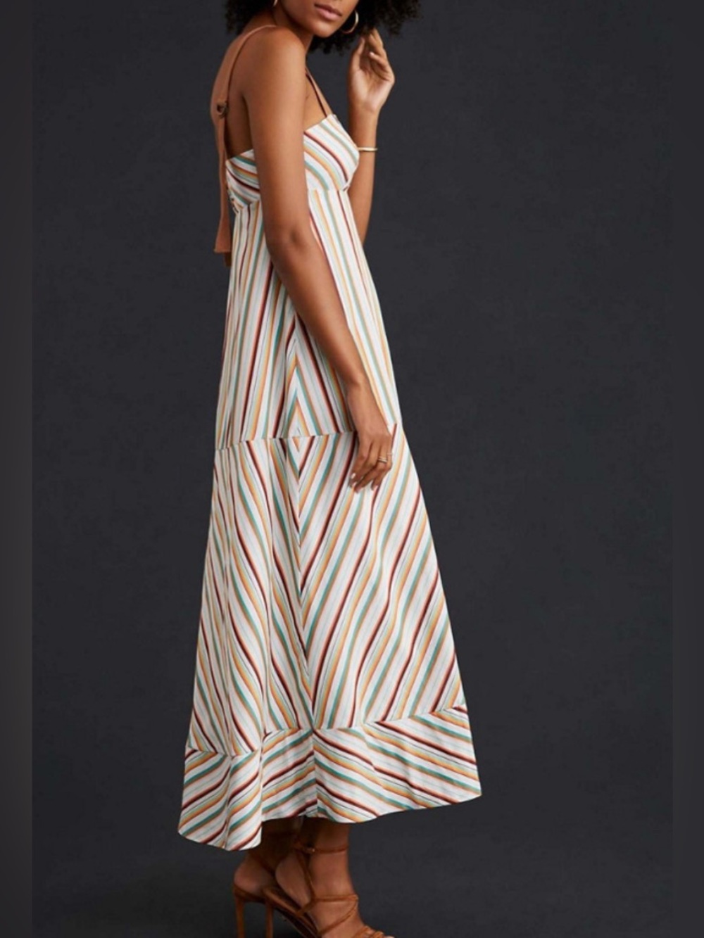 Maeve Square Neck Striped Midi Dress – Multicolor Geometric Pattern